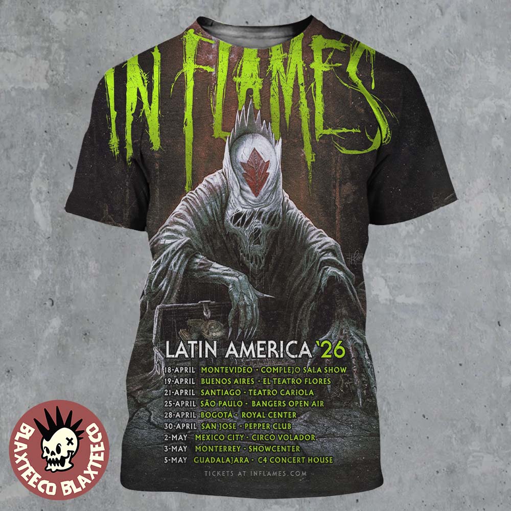 In Flames Latin America 2026 Schedule Dates All Over Print Shirt Unisex T-shirt, Sweatshirt, Hoodie, Long Sleeve Tee - T-Shirt, Sweatshirt, Hoodie