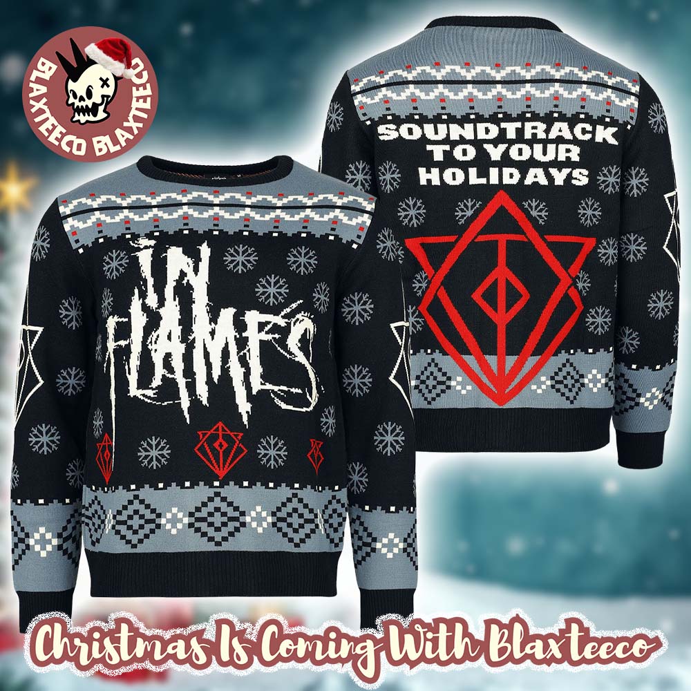 In Flames Soundtrack To Your Holidays Big Logo Snowflakes Pattern Ugly Christmas Sweater Unisex T-shirt, Sweatshirt, Hoodie, Long Sleeve Tee - T-Shirt, Sweatshirt, Hoodie