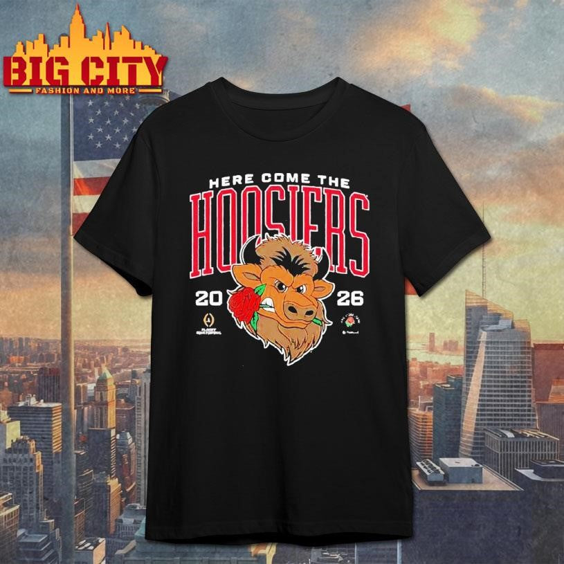 Indiana Here Come The Hoosiers 2026 Rose Bowl Game Shirt Unisex T-shirt, Sweatshirt, Hoodie, Long Sleeve Tee - T-Shirt, Sweatshirt, Hoodie