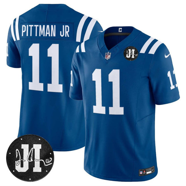 Indianapolis Colts #11 Michael Pittman Jr. Blue 2025 F.U.S.E. Jim Irsay Patch Vapor Football Jersey football jersey product view 1