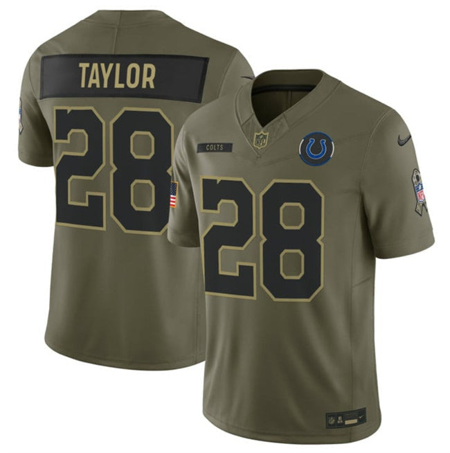 Indianapolis Colts #28 Jonathan Taylor Olive 2025 F.U.S.E. Salute to Service Football Jersey football jersey product view 1