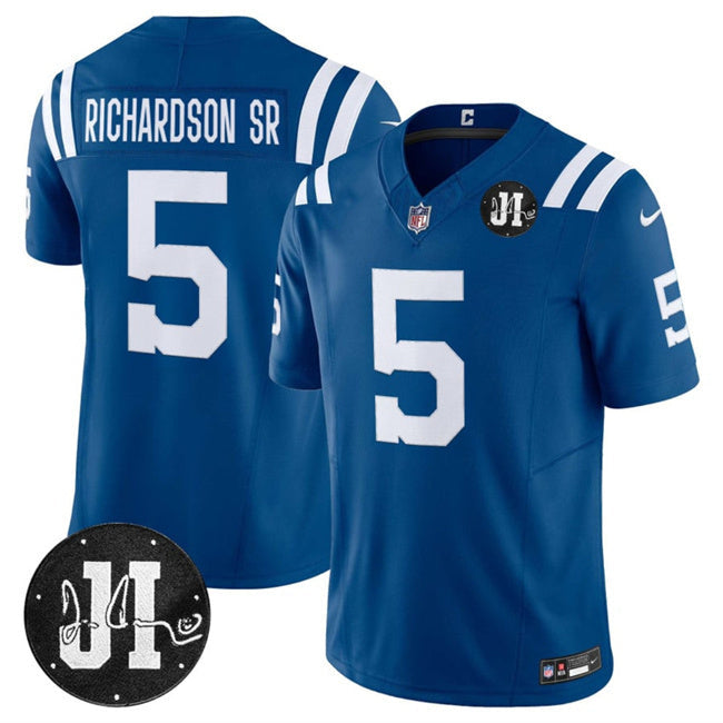 Indianapolis Colts #5 Anthony Richardson Blue 2025 F.U.S.E. Jim Irsay Patch Vapor Football Jersey football jersey product view 1