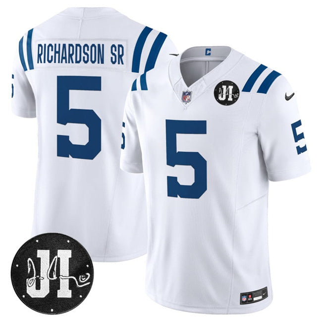 Indianapolis Colts #5 Anthony Richardson White 2025 F.U.S.E. Jim Irsay Patch Vapor Football Jersey football jersey product view 1