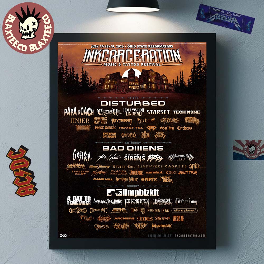 Inkcarceration Music And Tattoo Festival 2026 Full Lineup In Mansfield Ohio At Ohio State Reformatory On July 17 18 19 2026 Decor Poster Canvas - T-Shirt, Sweatshirt, Hoodie