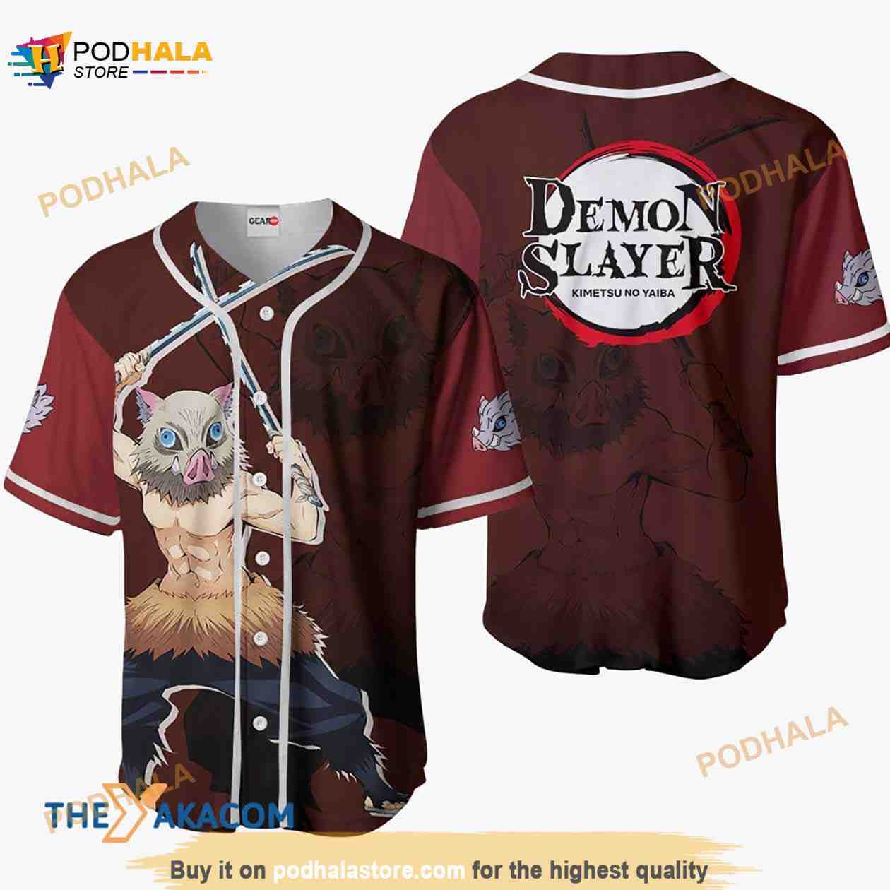 Inosuke Kimetsu Anime 3D Baseball Jersey Shirt baseball jersey product view 1