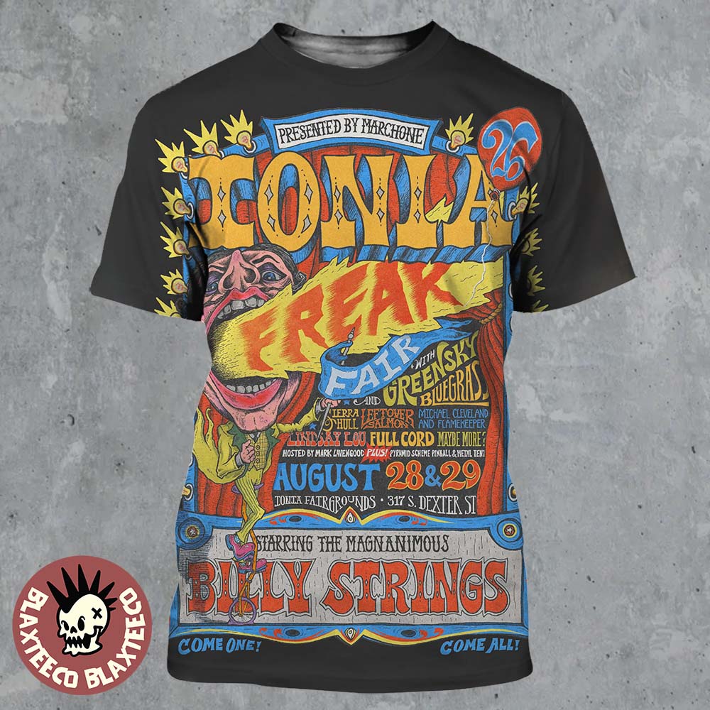 Ionia Freak Fair 2026 Event Poster With Full Lineup Starring Billy Strings In Ionia MI At The Ionia County Fairgrounds On August 28 29 2026 All Over Print Shirt - T-Shirt, Sweatshirt, Hoodie