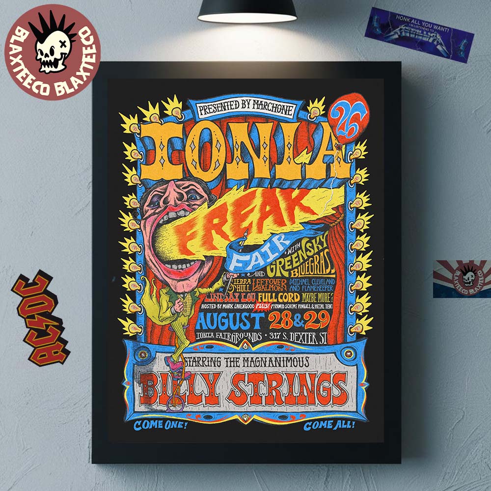 Ionia Freak Fair 2026 Event Poster With Full Lineup Starring Billy Strings In Ionia MI At The Ionia County Fairgrounds On August 28 29 2026 Poster Canvas - T-Shirt, Sweatshirt, Hoodie