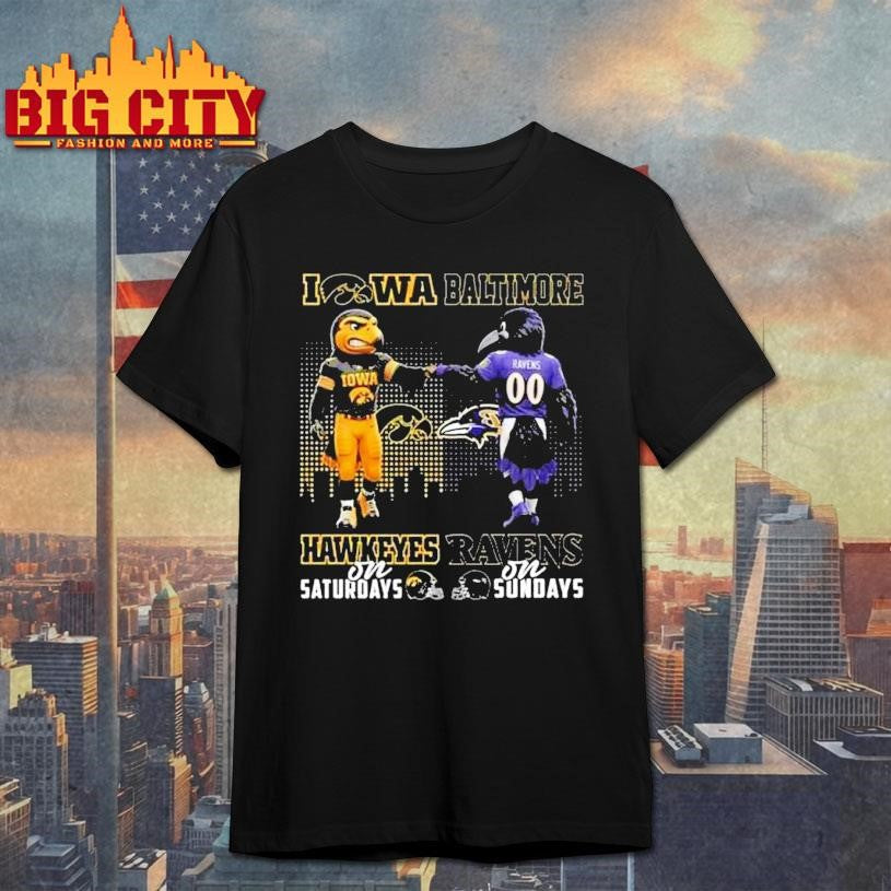 Iowa Hawkeyes On Saturdays X Baltimore Ravens On Sundays Mascot 2025 Shirt Unisex T-shirt, Sweatshirt, Hoodie, Long Sleeve Tee - T-Shirt, Sweatshirt, Hoodie