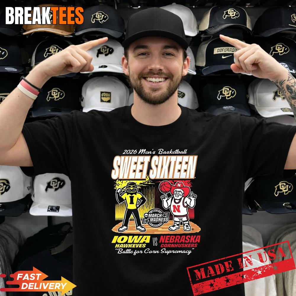 Iowa Hawkeyes vs Nebraska Cornhuskers 2026 Mens Basketball Sweet Sixteen Shirt Unisex T-shirt, Sweatshirt, Hoodie, Long Sleeve Tee - T-Shirt, Sweatshirt, Hoodie