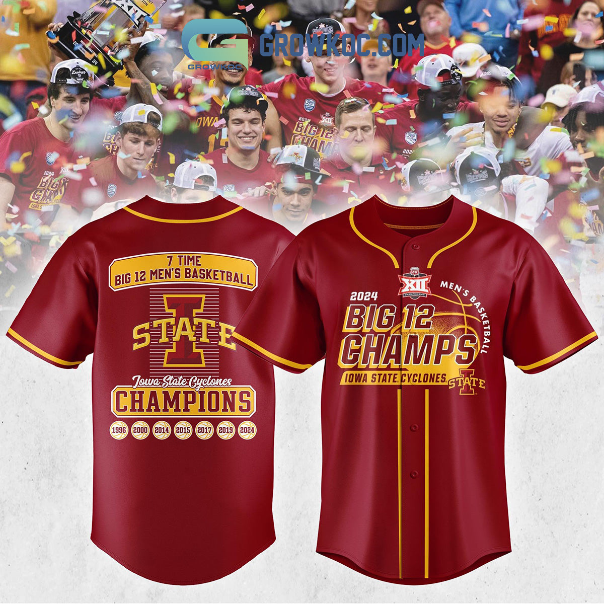 Iowa State Cyclones 2024 Big 12 Men’s Basketball Champions 7 Times Baseball Jersey baseball jersey product view 1
