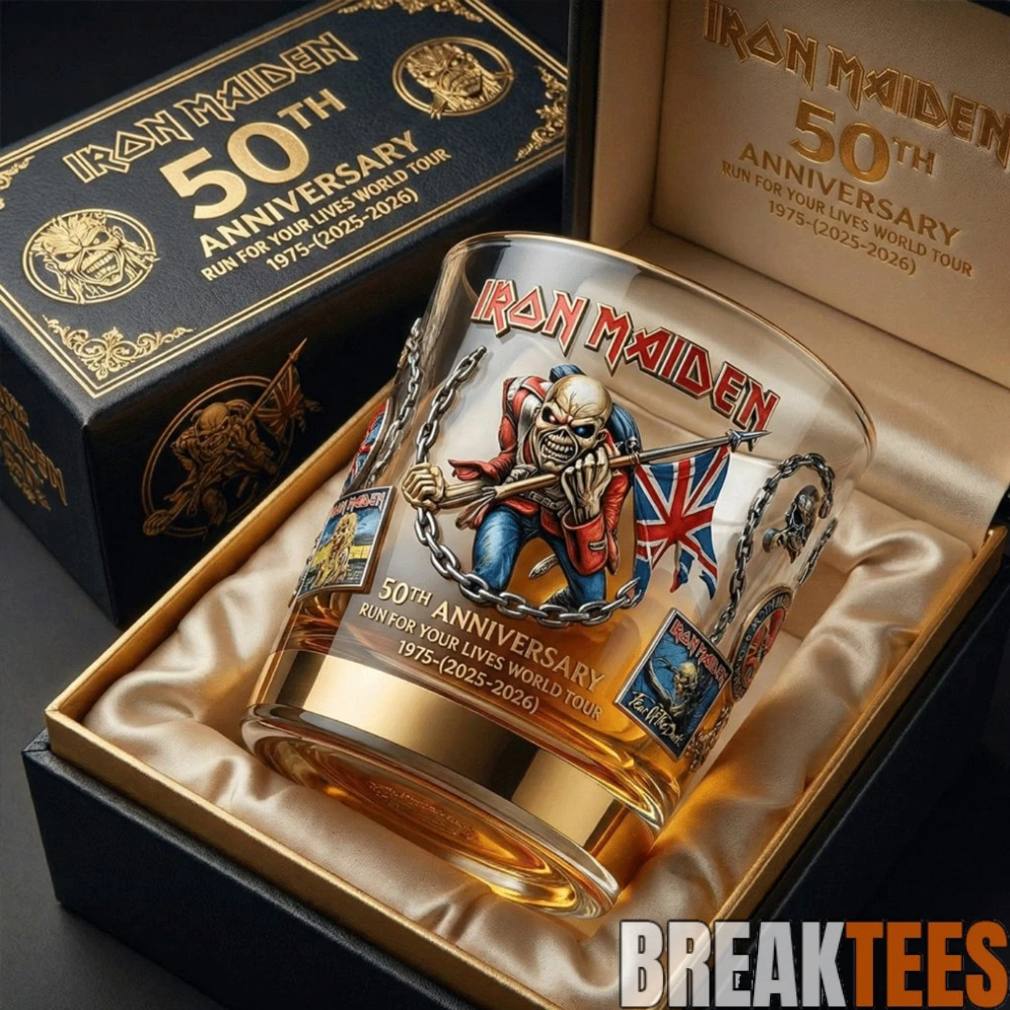 Iron Maiden 50th Anniversary Whiskey Glass Unisex T-shirt, Sweatshirt, Hoodie, Long Sleeve Tee - T-Shirt, Sweatshirt, Hoodie