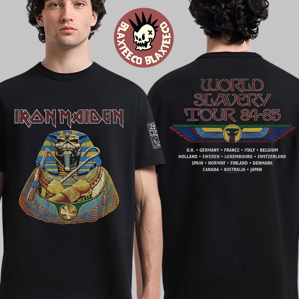 Iron Maiden 50th Anniversary World Slavery Tour 85 85 Powerslave Pharaoh Eddie T-Shirt Unisex T-shirt, Sweatshirt, Hoodie, Long Sleeve Tee - T-Shirt, Sweatshirt, Hoodie