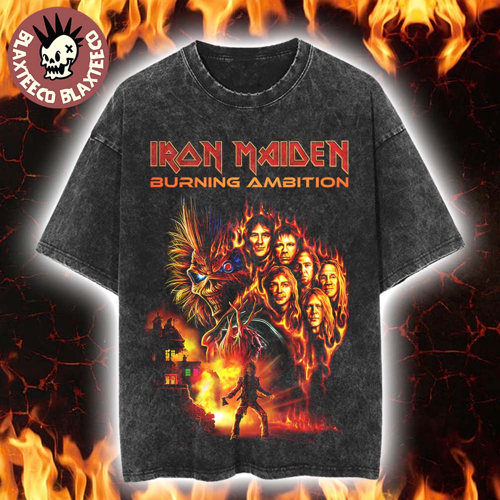 Iron Maiden Burning Ambition Movie Poster Vintage Mineral Wash T-Shirt Unisex T-shirt, Sweatshirt, Hoodie, Long Sleeve Tee - T-Shirt, Sweatshirt, Hoodie