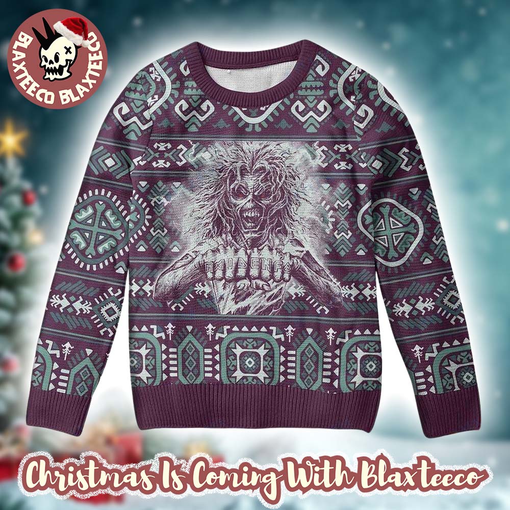Iron Maiden Eddie Fist Maiden FC Tattoo Retro Knitted Ugly Christmas Sweater Unisex T-shirt, Sweatshirt, Hoodie, Long Sleeve Tee - T-Shirt, Sweatshirt, Hoodie