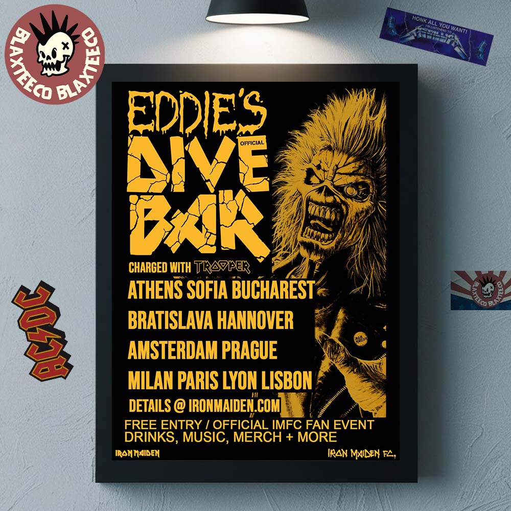 Iron Maiden Eddies Dive Bar 2026 Run For Your Lives Tour Europe Schedule Dates Home Decor Poster Canvas - T-Shirt, Sweatshirt, Hoodie