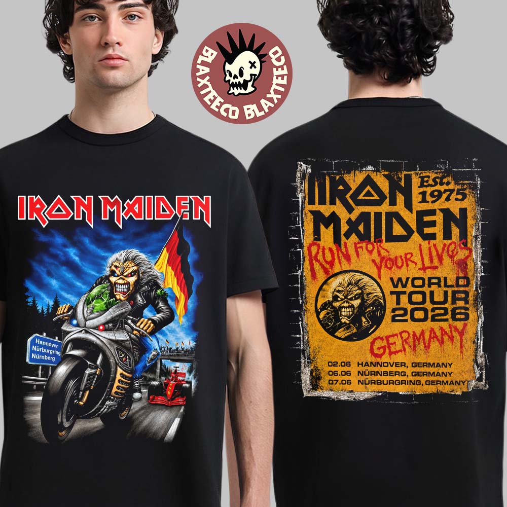 Iron Maiden Germany 2026 Tour Exclusive Event Tee For Hannover Nurnberg And Nurburgring On 2 6 And 7 June 2026 Eddie Riding Motor T-Shirt - T-Shirt, Sweatshirt, Hoodie