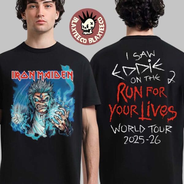 Iron Maiden I Saw Eddie On the Run For Your Lives World Tour 2025 2026 Electric Ball Eddie Power Two Sided Unisex T-Shirt - T-Shirt, Sweatshirt, Hoodie