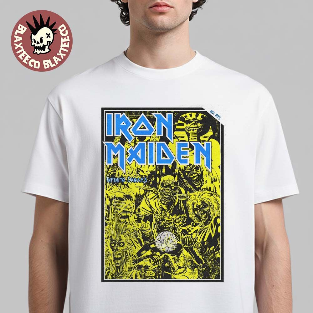 Iron Maiden Infinite Dreams Est 1975 50 Anniversary T-Shirt Unisex T-shirt, Sweatshirt, Hoodie, Long Sleeve Tee - T-Shirt, Sweatshirt, Hoodie