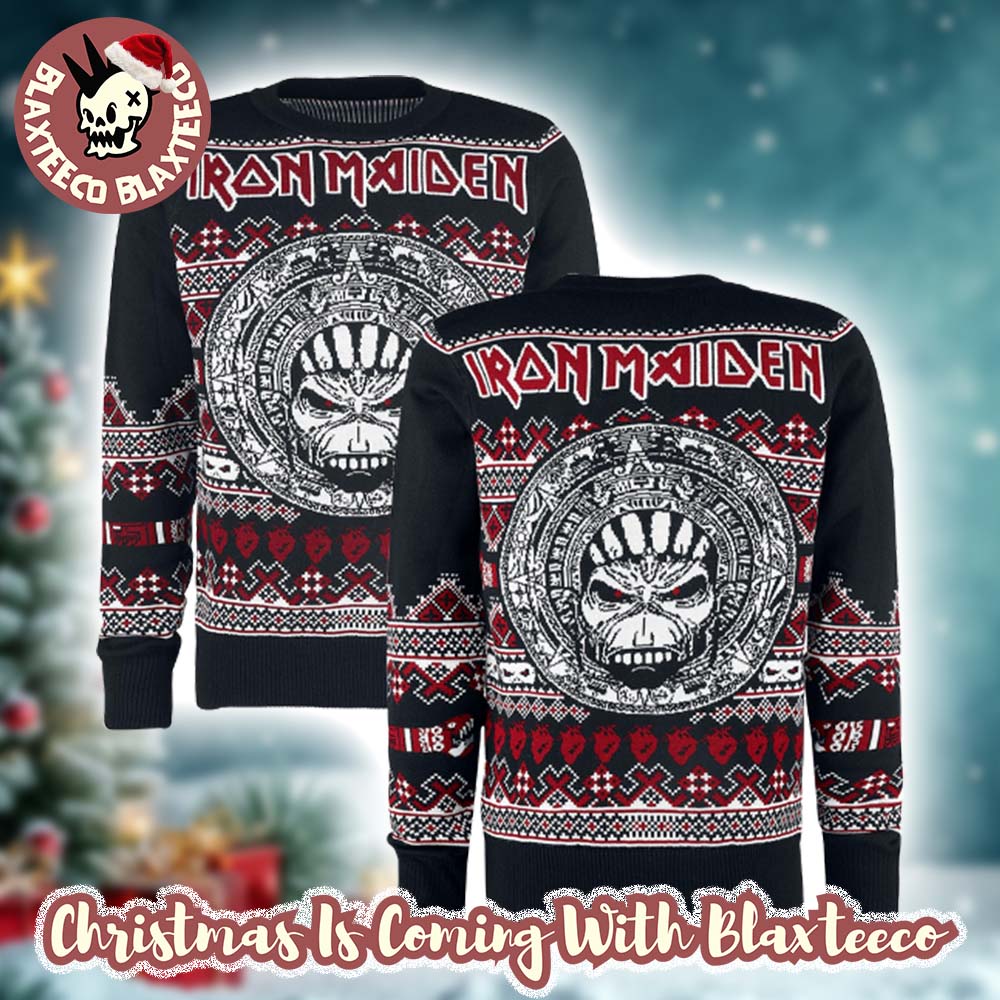 Iron Maiden Mayan Eddie The Book Of Souls Signature Xmas Gift For Fans Ugly Christmas Sweater - T-Shirt, Sweatshirt, Hoodie
