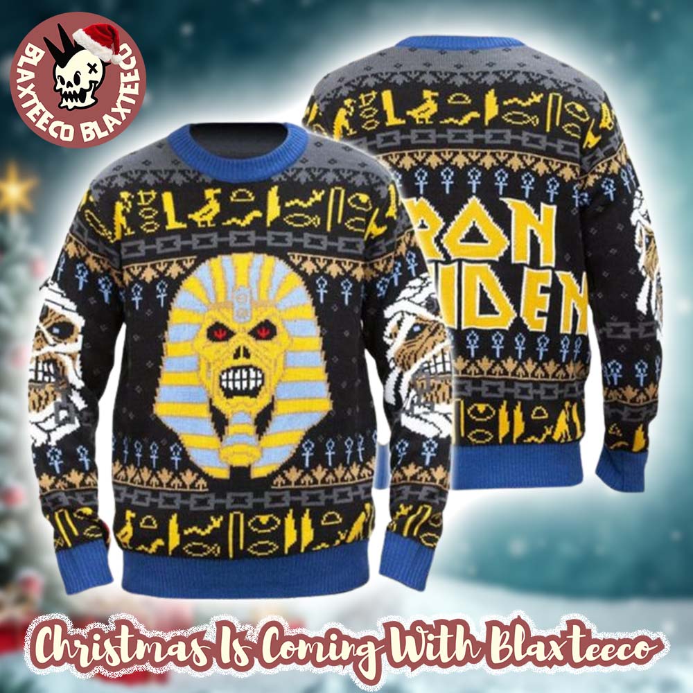 Iron Maiden Pharaoh Eddie And The Mummy Powerslave Album Ugly Christmas Sweater Unisex T-shirt, Sweatshirt, Hoodie, Long Sleeve Tee - T-Shirt, Sweatshirt, Hoodie