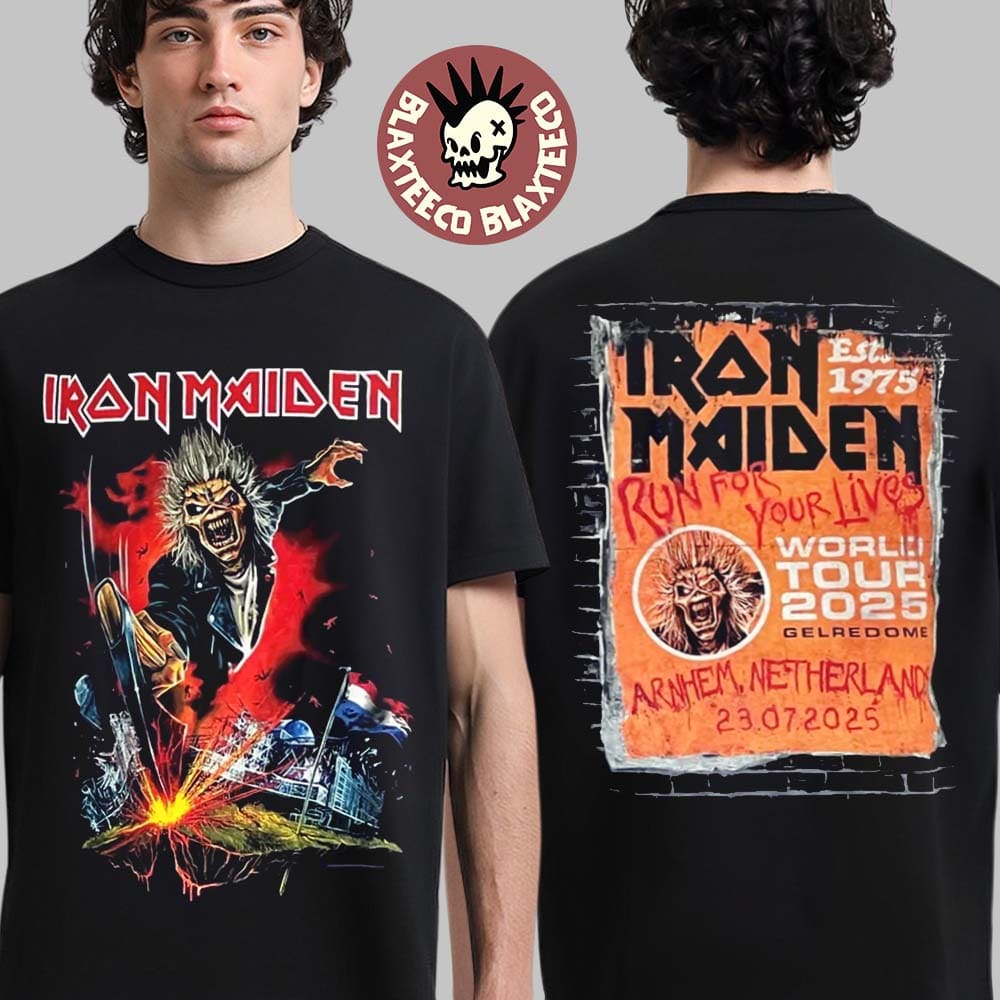 Iron Maiden Run For Your Lives World Tour 2025 Arnhem Netherland Dutch Exclusive Merch Tee At Gelredome On July 23 2025 Eddie Chop The Land T-Shirt - T-Shirt, Sweatshirt, Hoodie