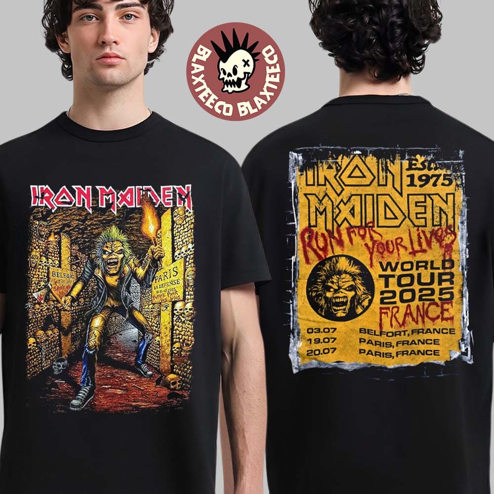 Iron Maiden Run For Your Lives World Tour 2025 France Tour Event Tee Eddie In The Catacombs Of Paris Two Side T-Shirt - T-Shirt, Sweatshirt, Hoodie