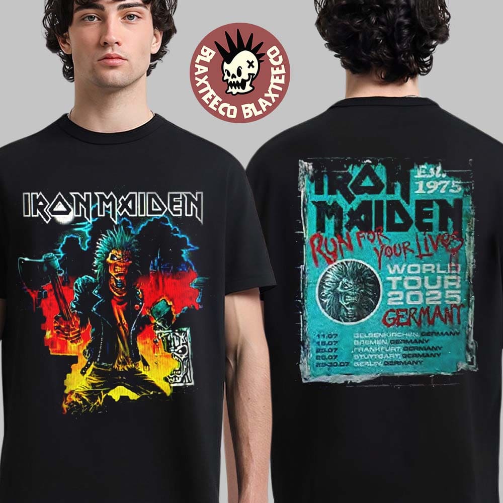 Iron Maiden Run For Your Lives World Tour 2025 Germany Tour Event Tee Eddie With His Axe Art Two Sided T-Shirt - T-Shirt, Sweatshirt, Hoodie