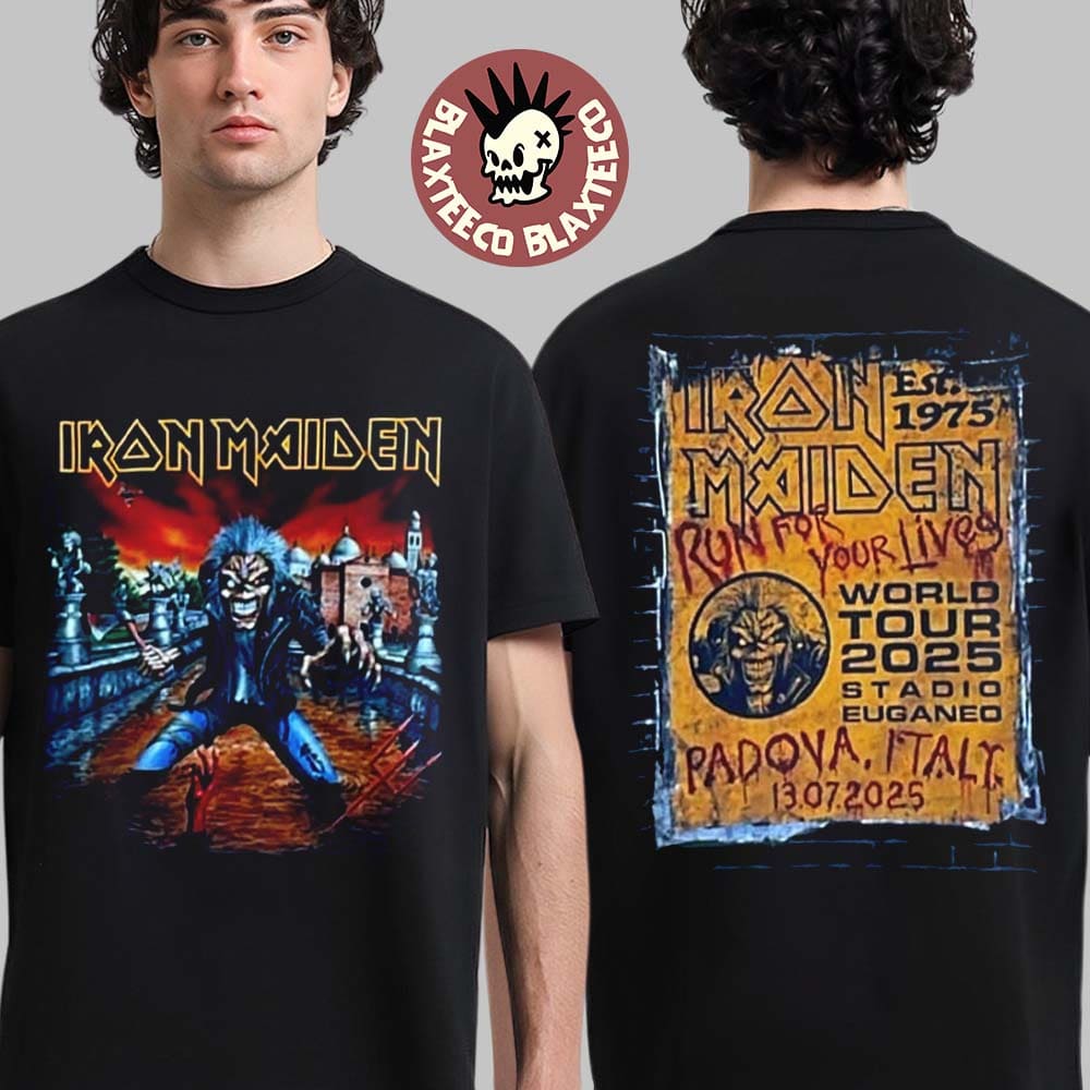 Iron Maiden Run For Your Lives World Tour 2025 Italy Event Tee Eddie In Padova Italy At Stadio Euganeo On July 13 2025 Two Sided T-Shirt - T-Shirt, Sweatshirt, Hoodie