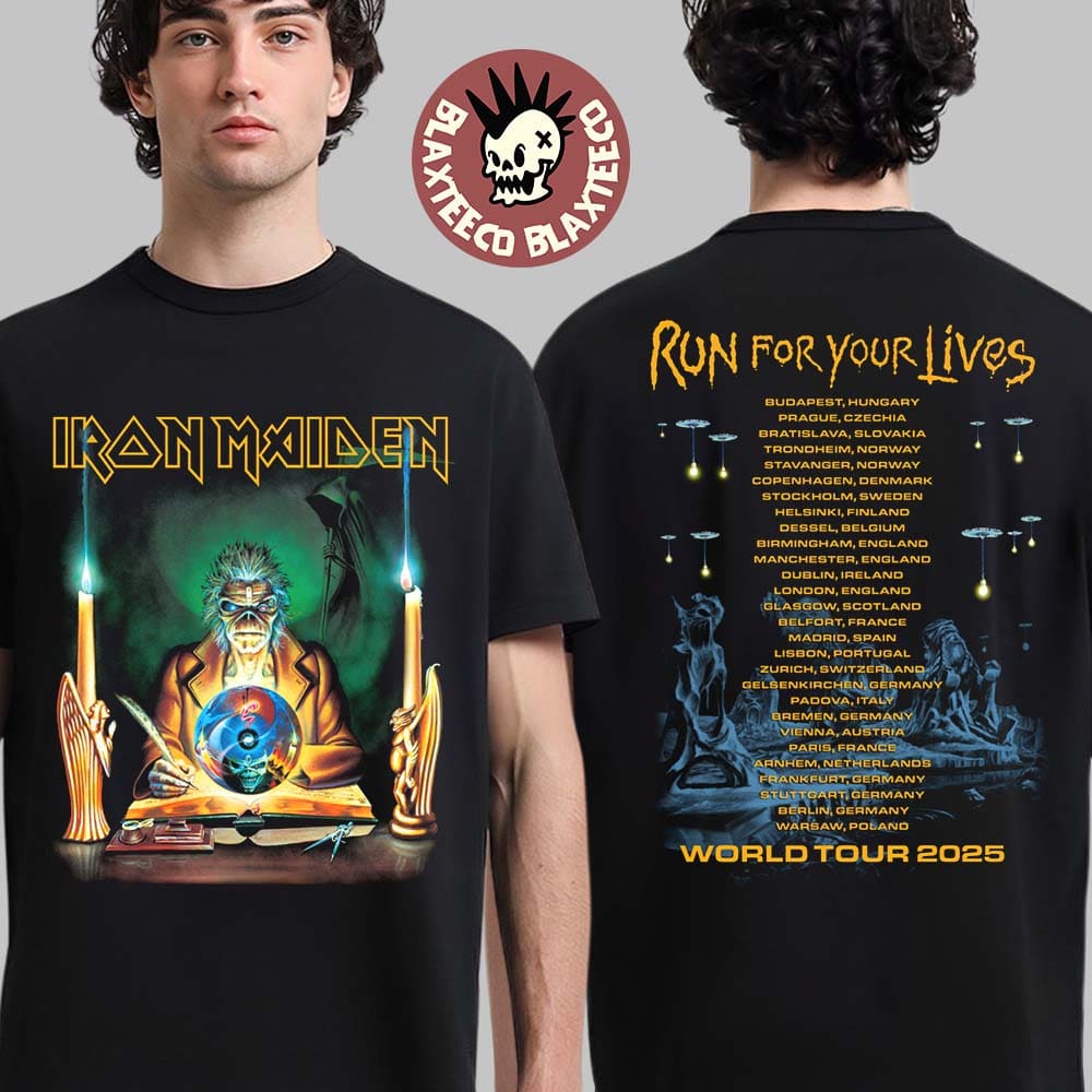 Iron Maiden Run For Your Lives World Tour 2025 Seventh Son Retro Clairvoyant With Tour Dates Two Sided T-Shirt - T-Shirt, Sweatshirt, Hoodie