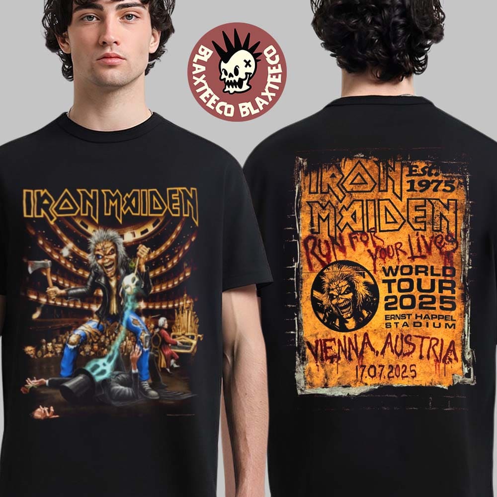 Iron Maiden Run For Your Lives World Tour 2025 Vienna Austria Exclusive Merch Tee At Ernst Happel Stadium On July 17 2025 Eddie Suck The Soul Two Sided T-Shirt - T-Shirt, Sweatshirt, Hoodie