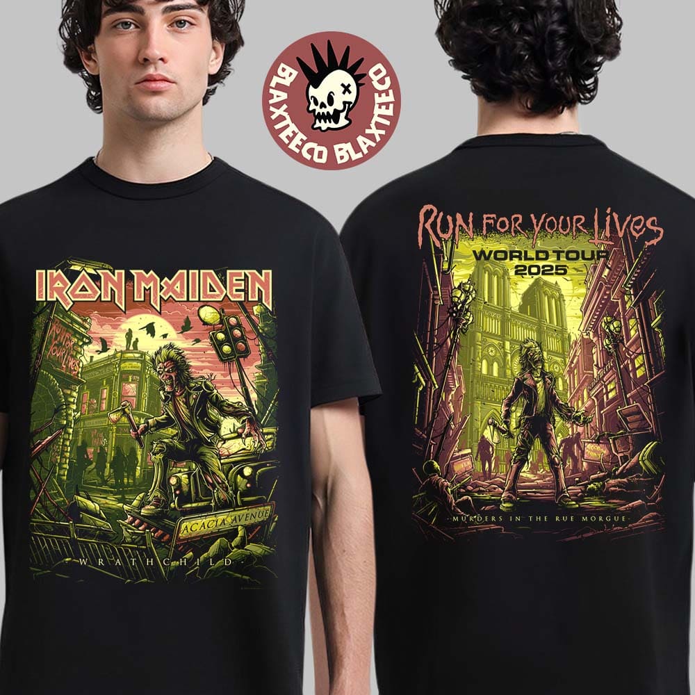 Iron Maiden Run For Your Lives World Tour 2025 Wrathchild Murders In The Rue Morgue Two Sided Unisex T-Shirt - T-Shirt, Sweatshirt, Hoodie