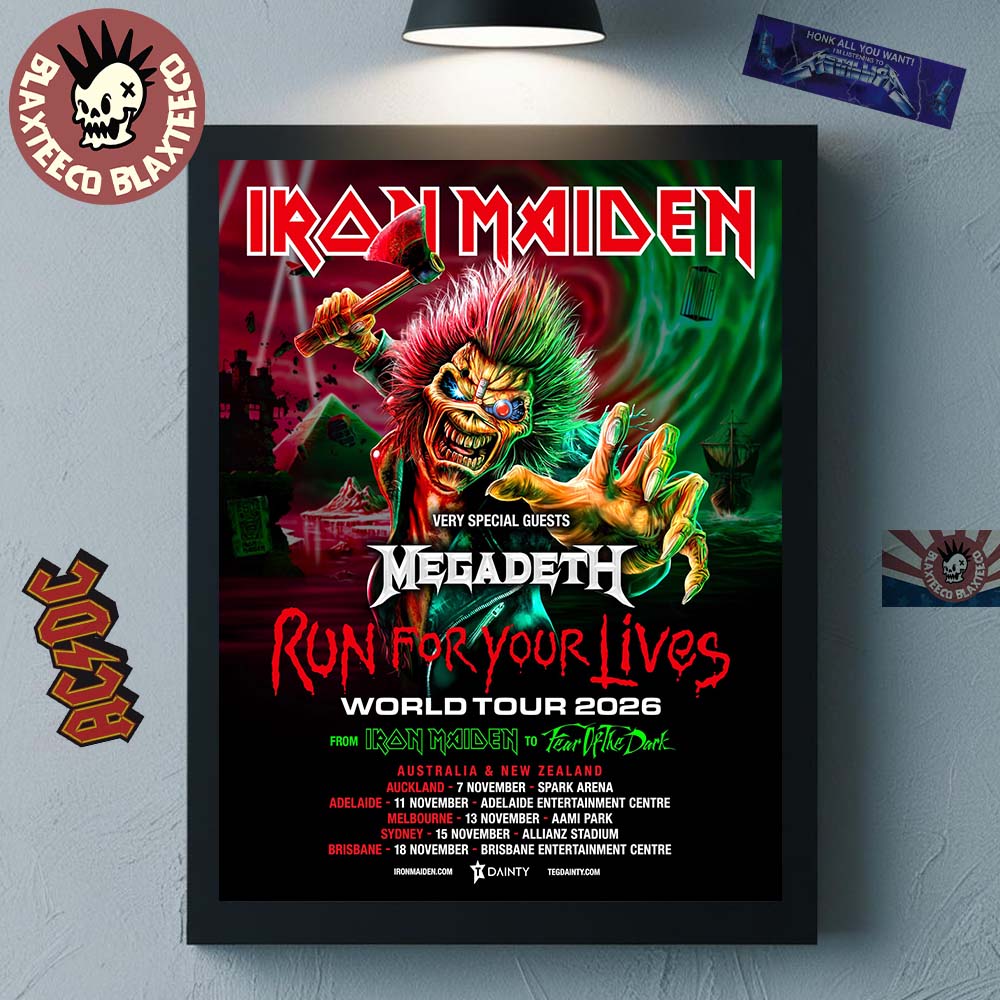 Iron Maiden Run For Your Lives World Tour 2026 Australia And New Zealand With Megadeth Schedule Dates Home Decor Poster Canvas - T-Shirt, Sweatshirt, Hoodie