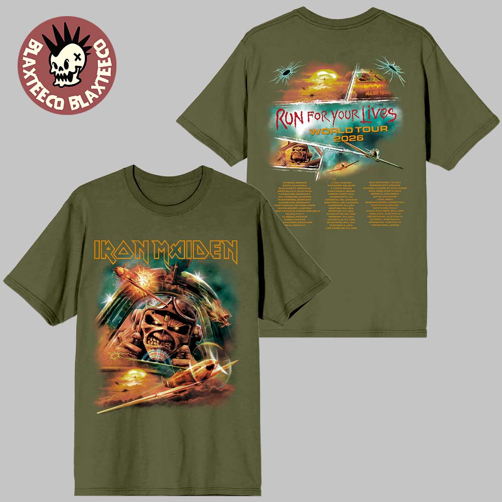 Iron Maiden Run For Your Lives World Tour 2026 Merch Aces High Pillot Eddie Green T-Shirt Unisex T-shirt, Sweatshirt, Hoodie, Long Sleeve Tee - T-Shirt, Sweatshirt, Hoodie