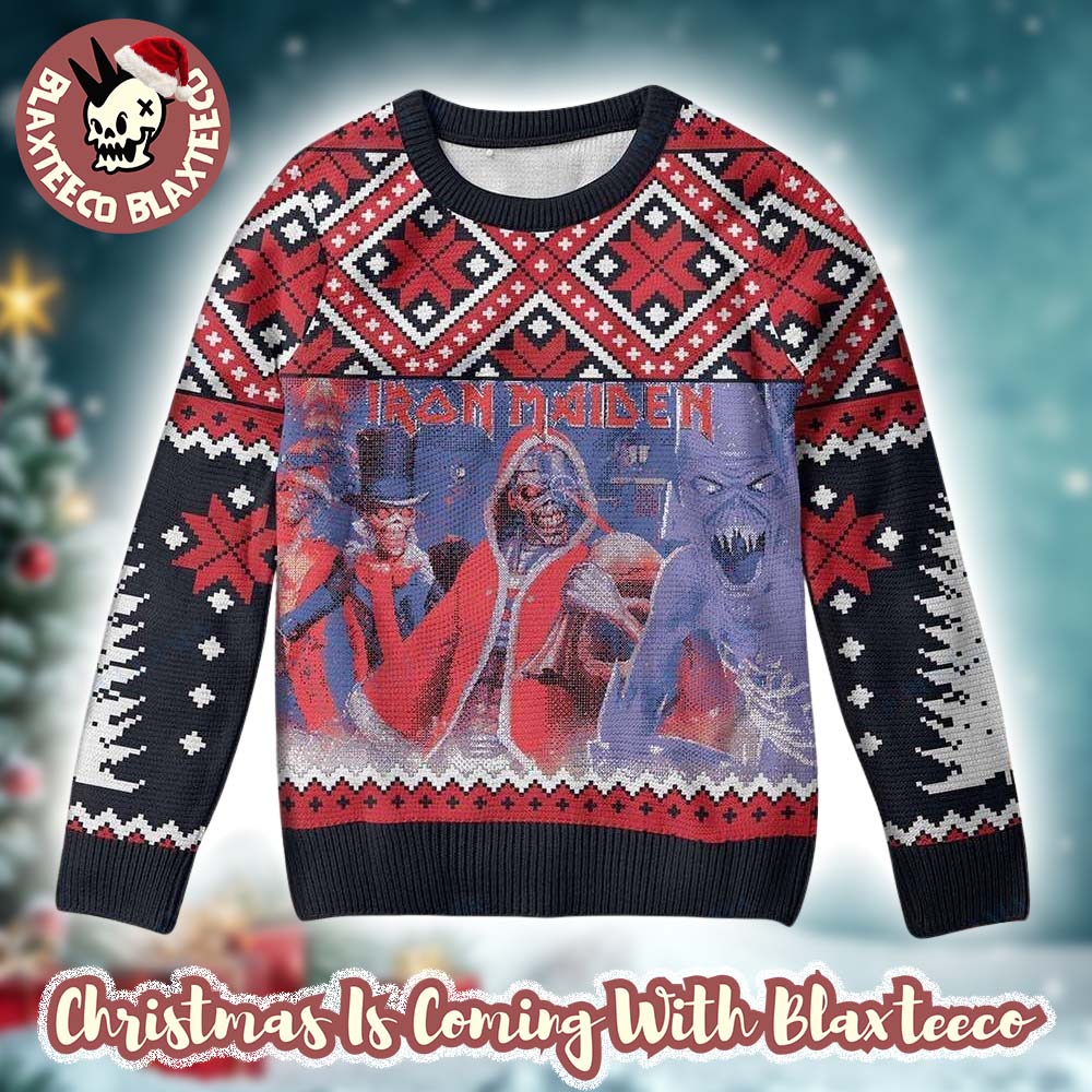 Iron Maiden Santa Eddie Variants Albums Style Retro Knitted Ugly Christmas Sweater Unisex T-shirt, Sweatshirt, Hoodie, Long Sleeve Tee - T-Shirt, Sweatshirt, Hoodie