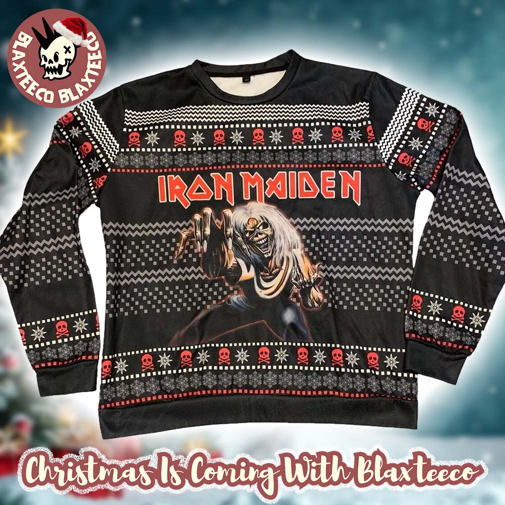 Iron Maiden The Number Of The Beast Eddie Skull Pattern Holiday Knitted Black Ugly Christmas Sweater - T-Shirt, Sweatshirt, Hoodie