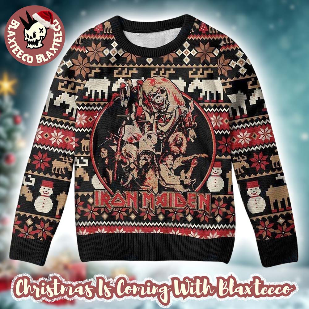 Iron Maiden The Number Of The Beast With Band Member Photo Ugly Christmas Sweater Unisex T-shirt, Sweatshirt, Hoodie, Long Sleeve Tee - T-Shirt, Sweatshirt, Hoodie