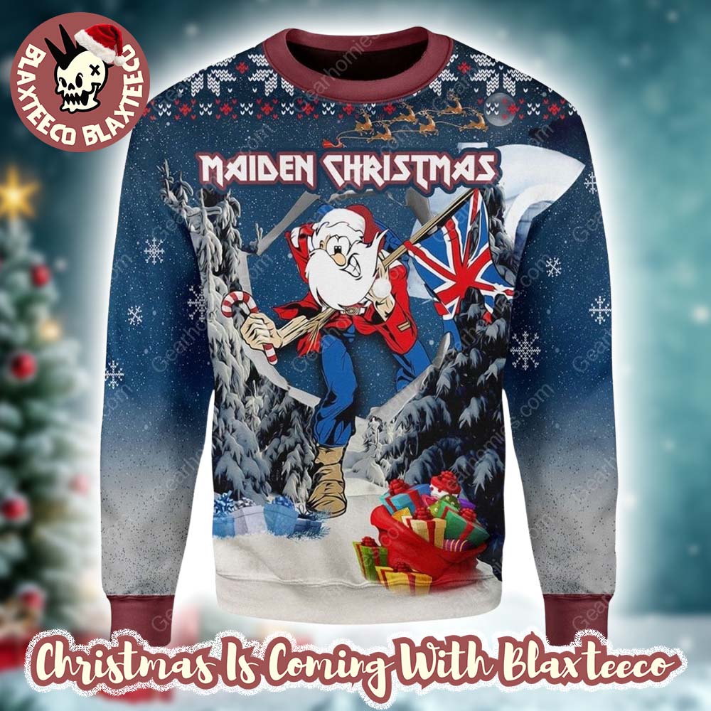 Iron Maiden Trooper Santa Eddie The Trooper Maiden Christmas Ugly Sweater Unisex T-shirt, Sweatshirt, Hoodie, Long Sleeve Tee - T-Shirt, Sweatshirt, Hoodie