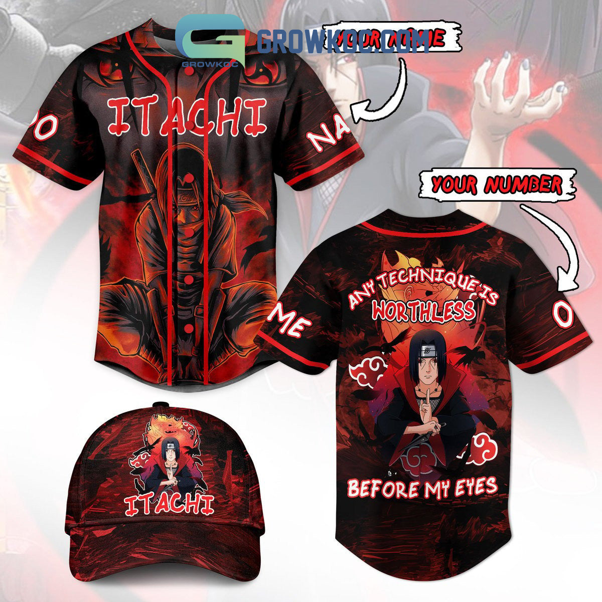 Itachi Any Technique Is Worthless Before My Eyes Personalized Baseball Jersey baseball jersey product view 1