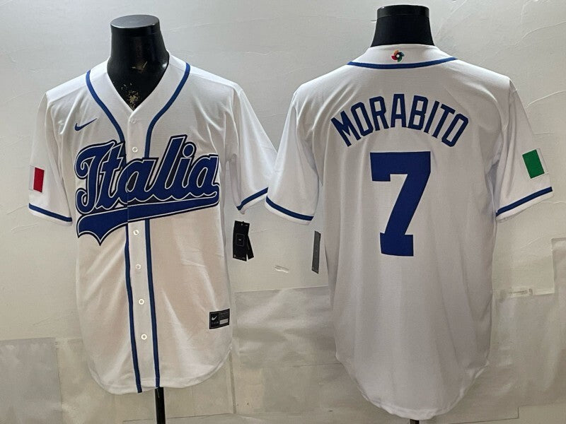 Italy baseball #7 Morabito white 2026 world baseball classic 26 World Cup Soccer Jersey baseball jersey product view 1
