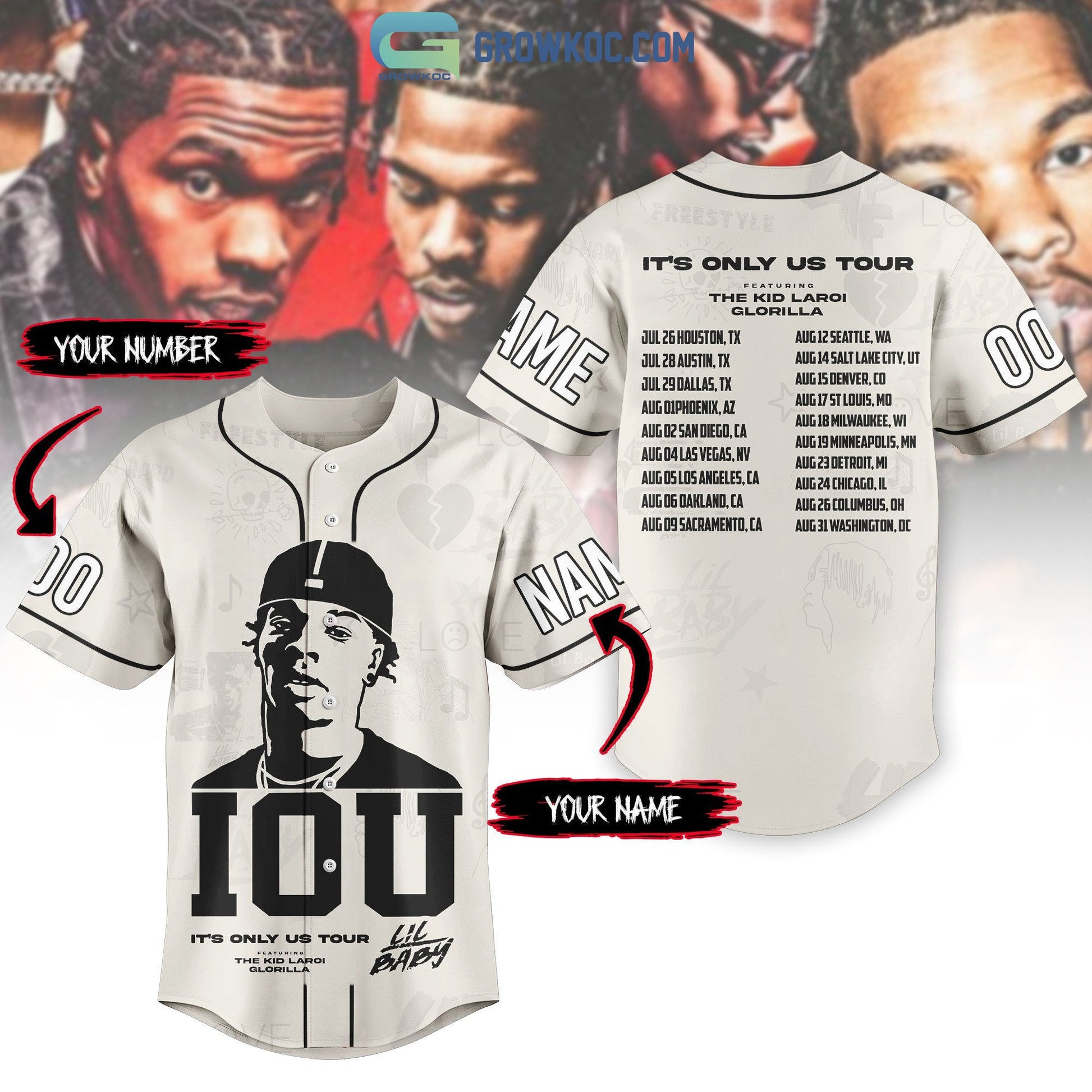 It’s Only Us Tour Lil Baby Personalized Baseball Jersey baseball jersey product view 1