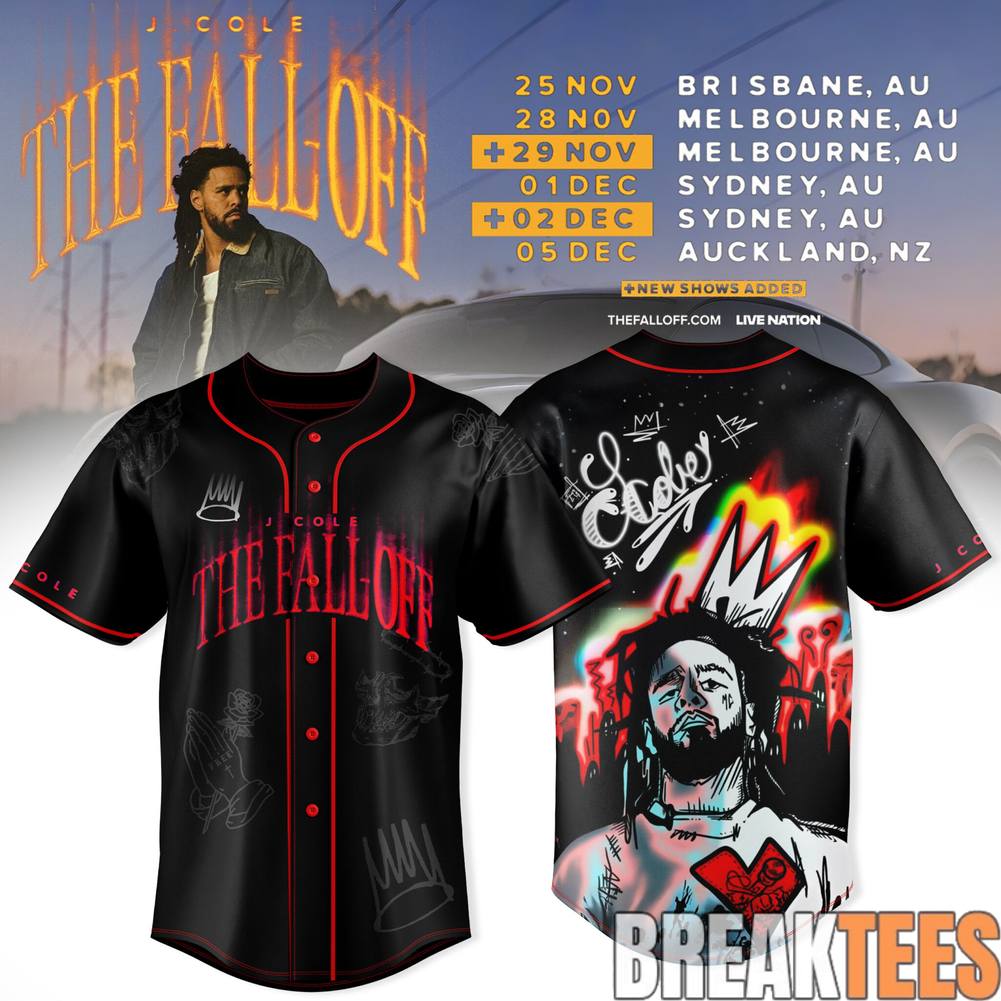 J. Cole The Fall-Off World Tour 2026 Baseball Jersey Unisex T-shirt, Sweatshirt, Hoodie, Long Sleeve Tee - T-Shirt, Sweatshirt, Hoodie