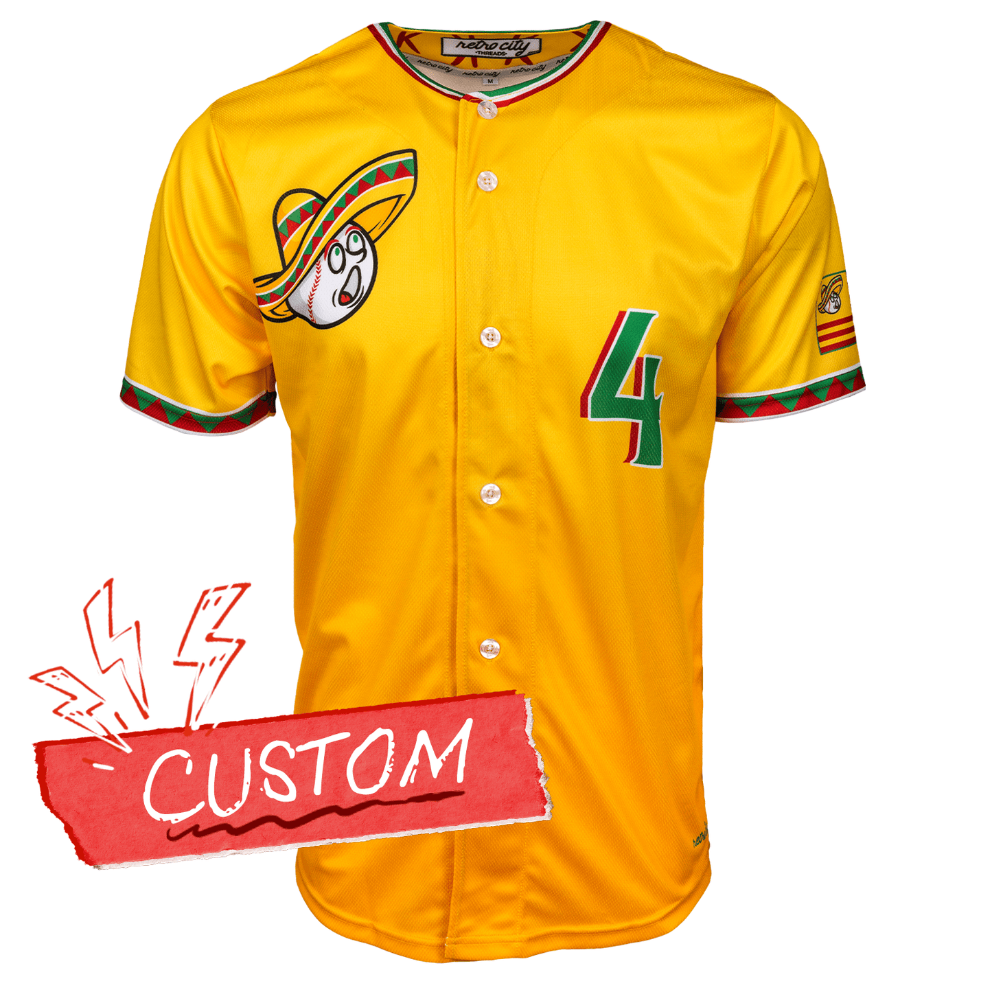 Golden Sombreros Seamhead Baseball League Jersey (Away) *CUSTOM* baseball jersey product view 1