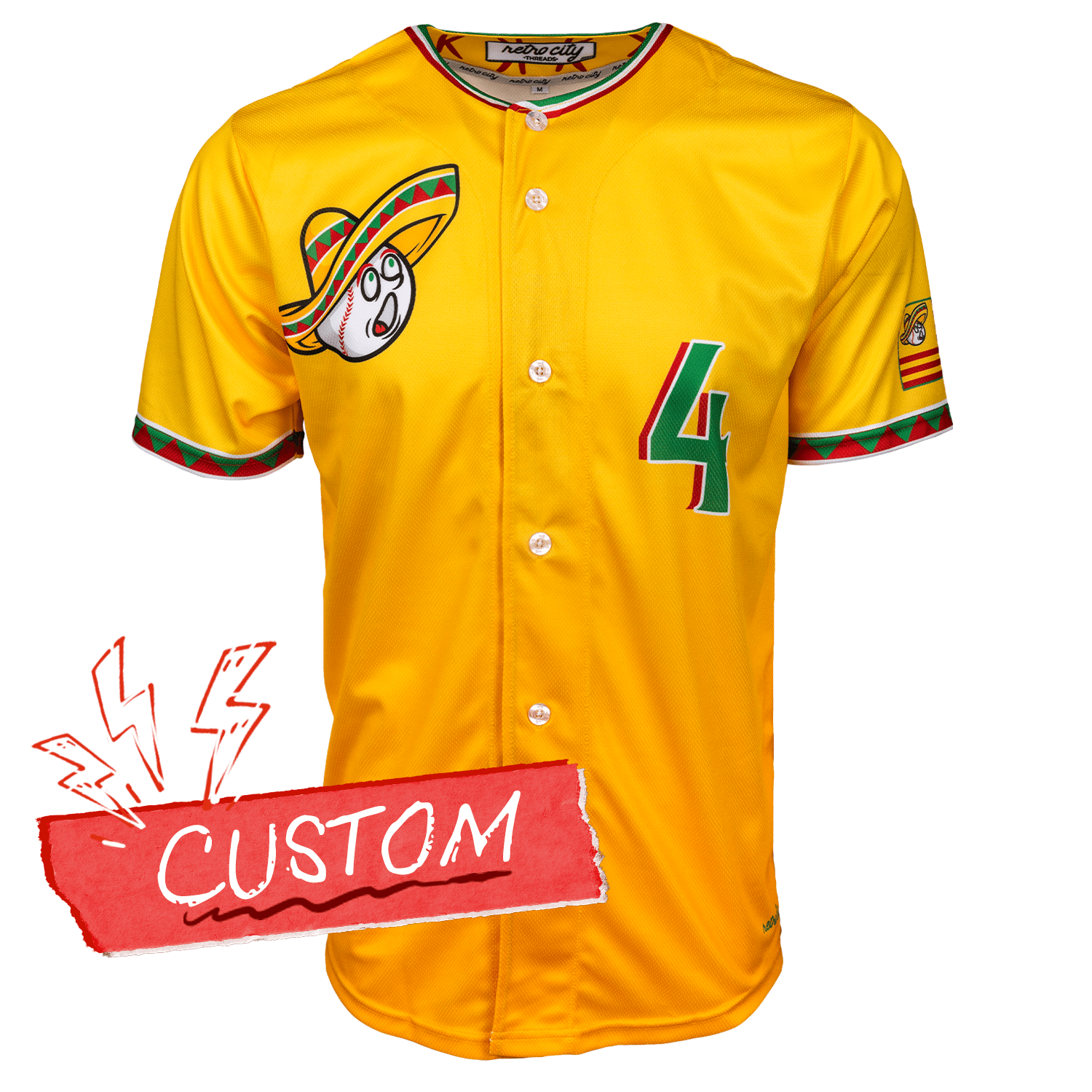 Golden Sombreros Seamhead Baseball League Jersey (Away) *CUSTOM* baseball jersey product view 1