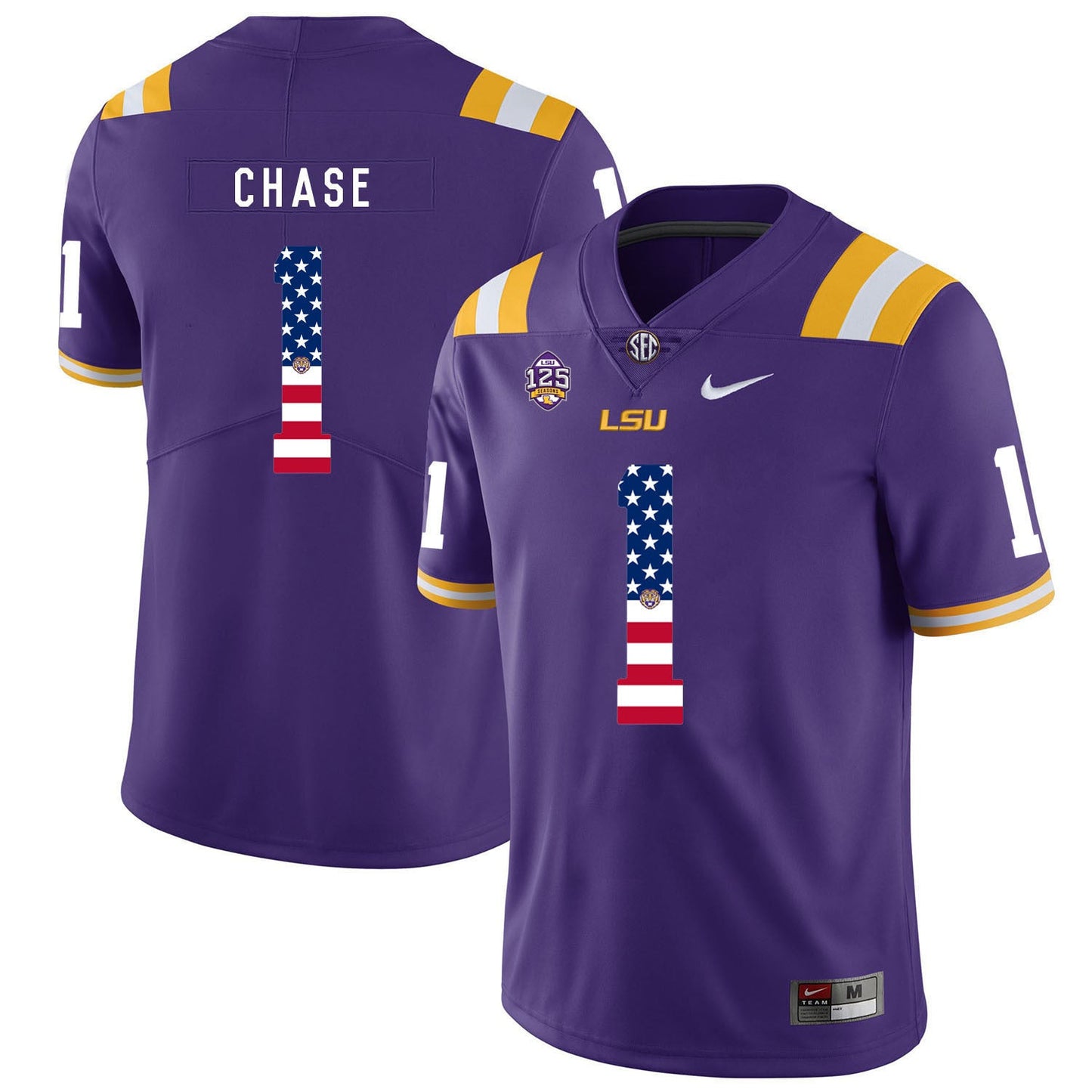 Ja'marr Chase 1 Purple College Football Jersey football jersey product view 1