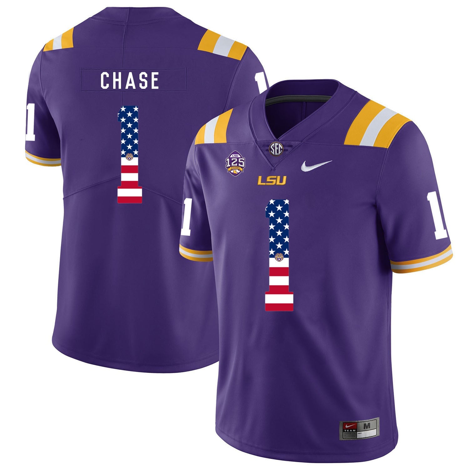 Ja'marr Chase 1 Purple College Football Jersey football jersey product view 1