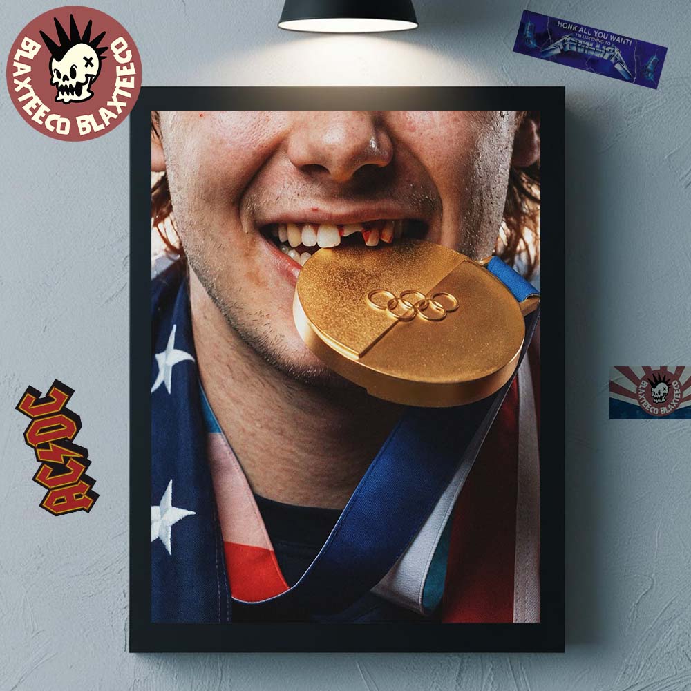 Jack Hughes Golden Medal Goal With Shattered Smile USA Mens Olympic Hockey Team Olympic Winter 2026 Poster Canvas - T-Shirt, Sweatshirt, Hoodie