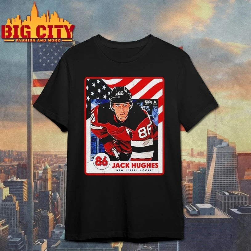 Jack Hughes New Jersey USA Card t-shirt sports jersey product view 1