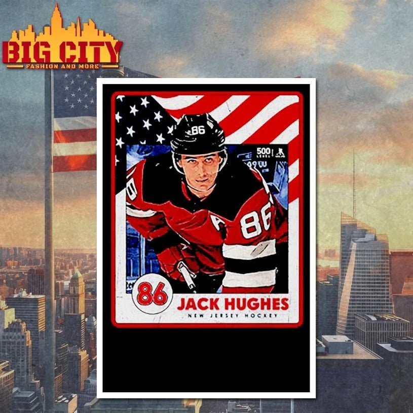 Jack Hughes New Jersey USA Card t-shirt sports jersey product view 4