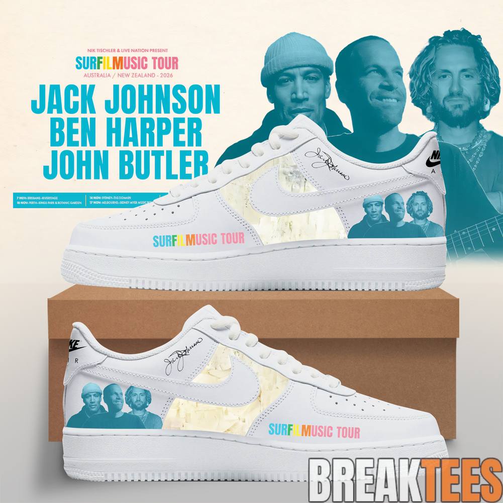 Jack Johnson SURFILMUSIC Tour 2026 Custom Air Force 1 Shoes Unisex T-shirt, Sweatshirt, Hoodie, Long Sleeve Tee - T-Shirt, Sweatshirt, Hoodie