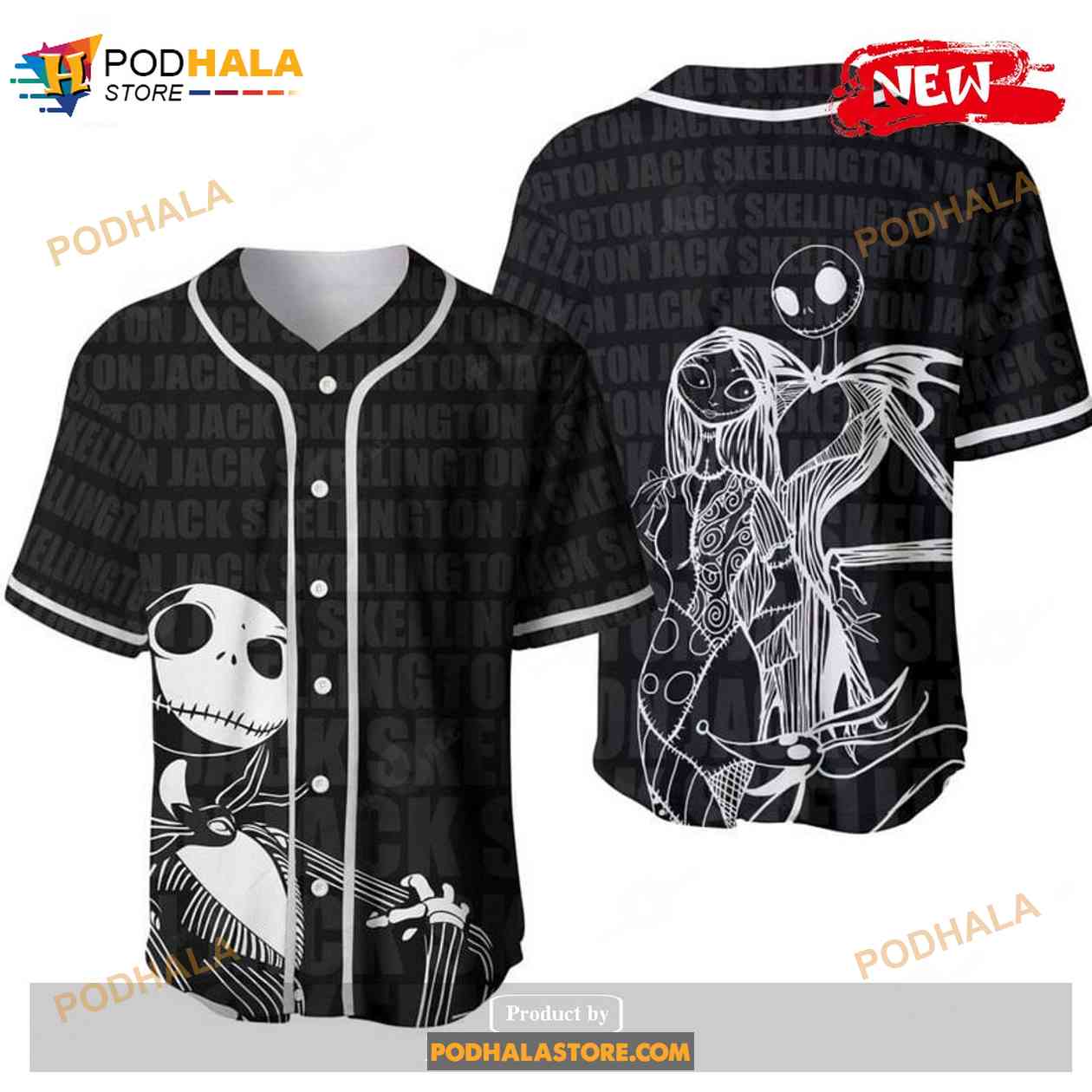 Jack Skellington All Over Print Black Baseball Jersey baseball jersey product view 1